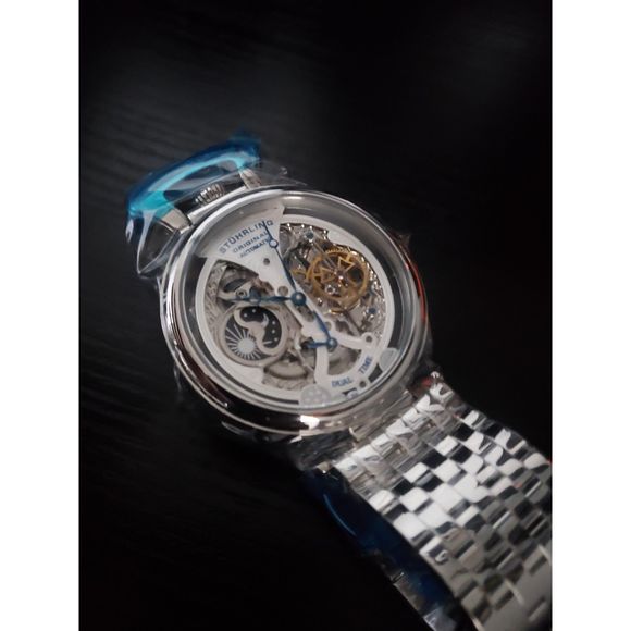 🔥NEW W/BOX & PAPERS Rare Stuhrling Men's Reserve Silver Dial Skeleton Watch - Picture 3 of 10
